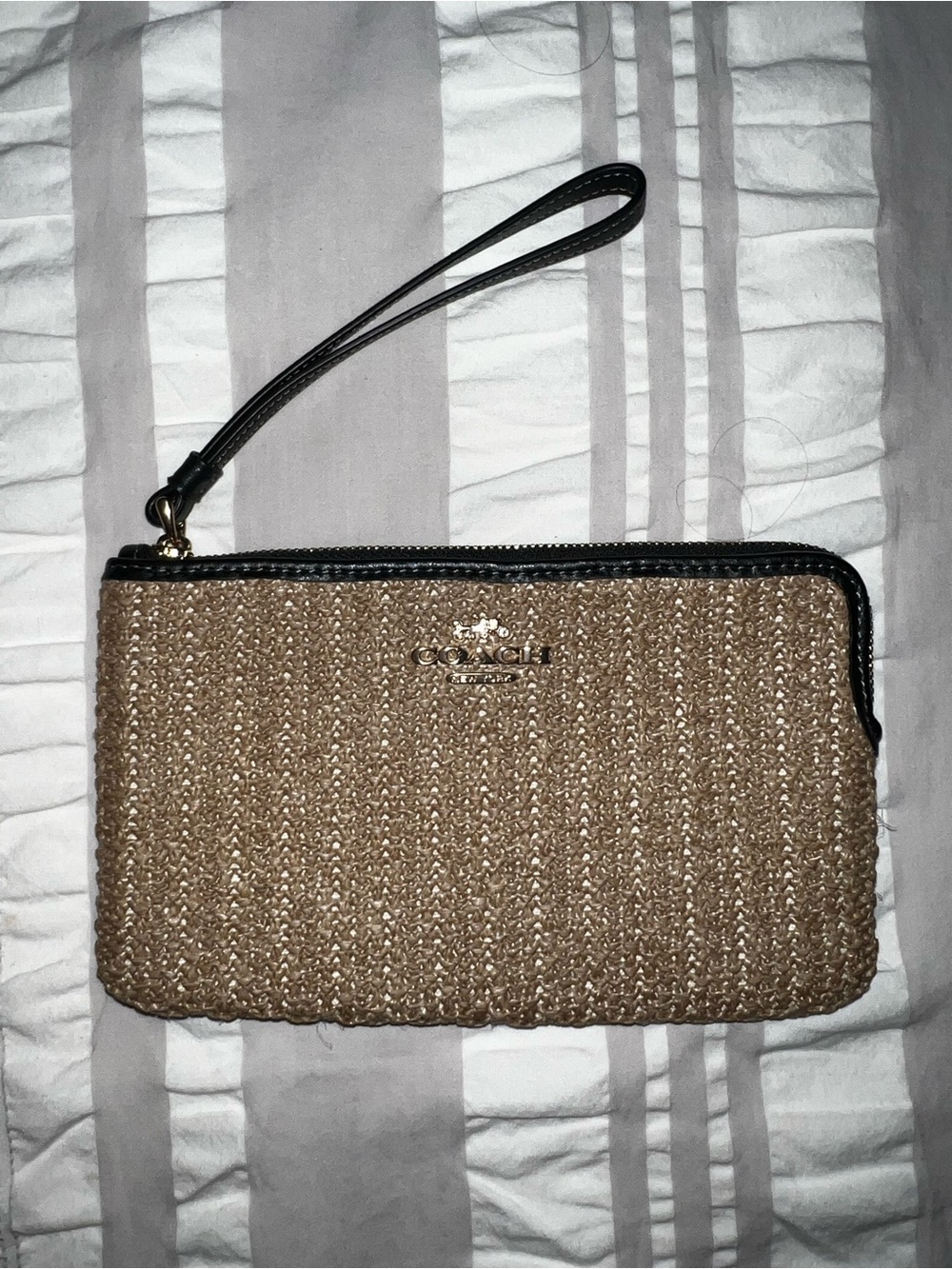 Coach large zip wristlet straw